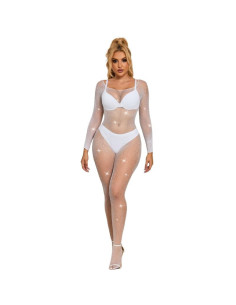 SUBBLIME - 952396 FISHNET BODYSTOCKING WITH DIAMONDS LONG SLEEVE WHITE ONE SIZE