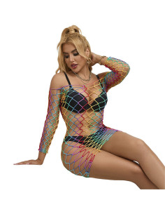 SUBBLIME - 952426 RAINBOW LONG SLEEVE FISHNET DRESS ONE SIZE 2