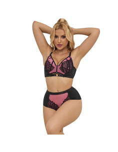 SUBBLIME - 955588 PINK PATENT LEATHER MESH ZIPPER BRA SET L-XL