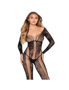 LEG AVENUE - 89369 NET and LACE JUMPSUIT BLACK - ONE SIZE