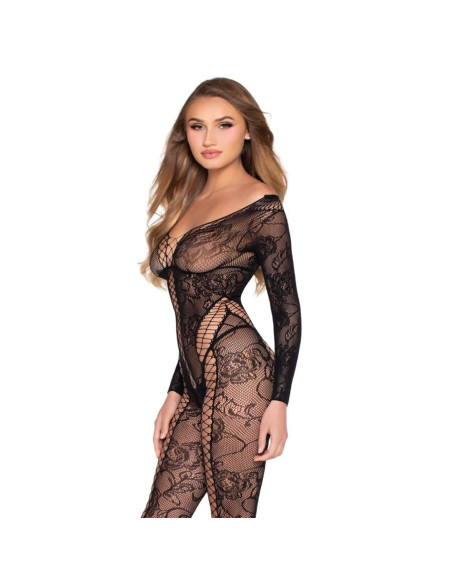 LEG AVENUE - 89369 NET and LACE JUMPSUIT BLACK - ONE SIZE