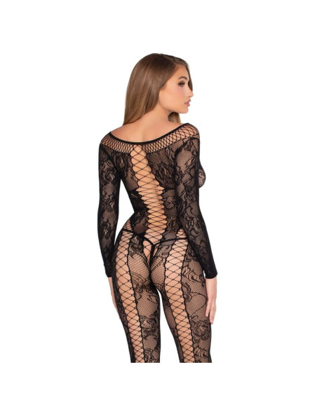 LEG AVENUE - 89369 NET and LACE JUMPSUIT BLACK - ONE SIZE