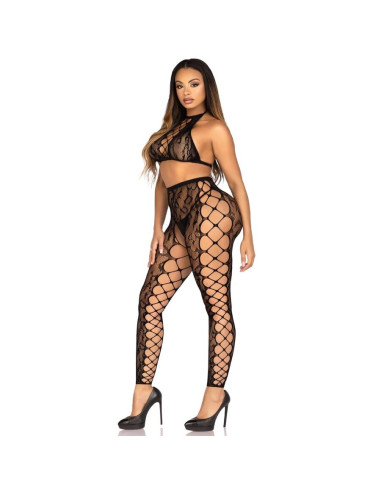 LEG AVENUE - 89372 CROP TOP and CROTCHLESS TIGHTS BLACK - ONE SIZE