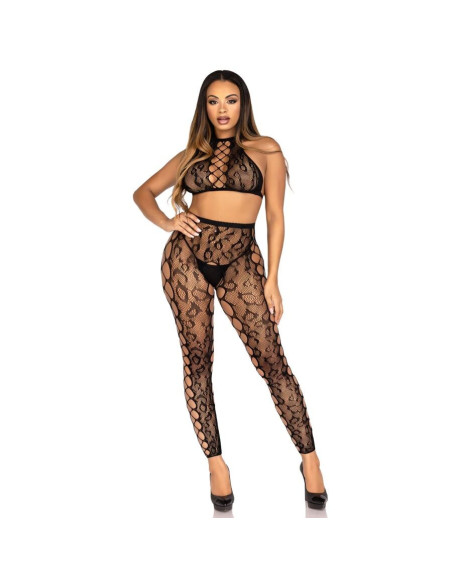 LEG AVENUE - 89372 CROP TOP and CROTCHLESS TIGHTS BLACK - ONE SIZE