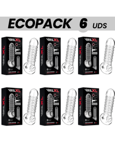 ECOPACK 6 UNITS - VIRILXL EXTENSION AND PENIS SHEATH V15 TRANSPARENT