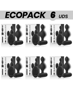 ECOPACK 6 UNITS - BLACKandSILVER TUCKER SMALL SILICONE ANAL PLUG REMOTE CONTROL