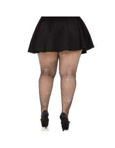 LEG AVENUE - CRYSTALIZED MESH STOCKINGS BLACK PLUS SIZE 2