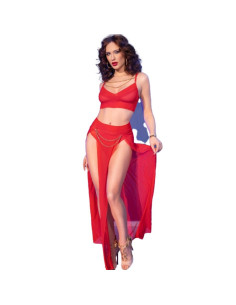 CHILIROSE - CR 4850 RED TOP AND LEGGINGS SET WITH GOLDEN ACCESSORIES S