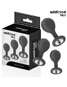 ADDICTED TOYS - 3 SILIKONIŠKŲ ANALINIŲ KAMŠČIŲ SU BRANGAKMENIAIS RINKINYS 2