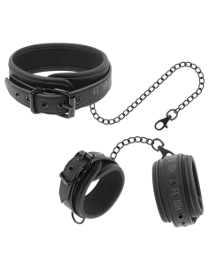 FETISH SUBMISSIVE - VEGAN LEATHER NECKLACE AND HANDCUFFS WITH NOPRENE LINING