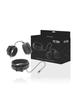 FETISH SUBMISSIVE - VEGAN LEATHER NECKLACE AND HANDCUFFS WITH NOPRENE LINING 2