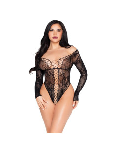 LEG AVENUE - 89370 NET AND LACE TEDDY BLACK - ONE SIZE