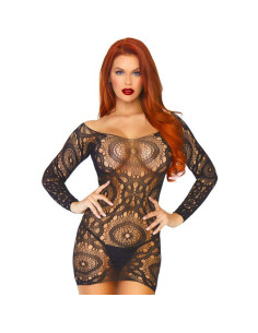 LEG AVENUE - LACE LONG SLEEVED MINI DRESS ONE SIZE