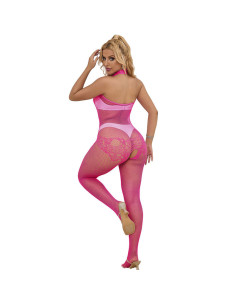 SUBBLIME - 952389 FISHNET AND LACE CROTCHLESS BODYSTOCKING WITH HIGH NECK PINK ONE SIZE 2