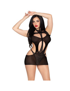 LEG AVENUE - 81680 OPAQUE MINI DRESS AND HALTER TEDDY BLACK - ONE SIZE 2