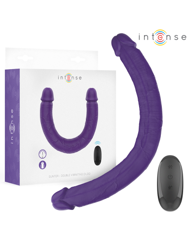 INTENSE - GUNTER DILDO DVIGUBAS VIBRATORIUS 40 CM VIOLETINIS NUOTOLINIO VALDYMO PULTELIS