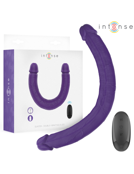 INTENSE - GUNTER DILDO DVIGUBAS VIBRATORIUS 40 CM VIOLETINIS NUOTOLINIO VALDYMO PULTELIS