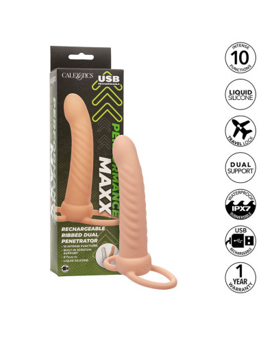 CALEXOTICS - MAXX briaunotas dvigubas skverbtuvas, 10 vibracijų, skirtas kūnui