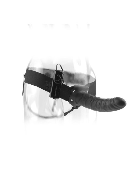 FETISH FANTASY SERIES - 19 CM VIBRATING HOLLOW STRAP-ON BLACK