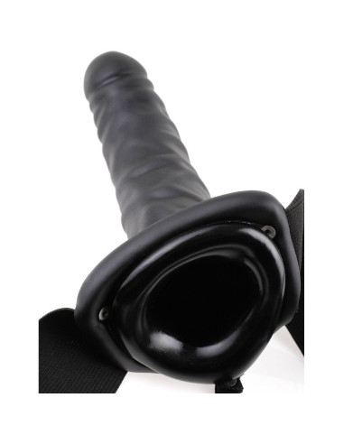 FETISH FANTASY SERIES - 19 CM VIBRUOJAMAS TUŠČIAVULĖ STRAP-ON JUODAS
