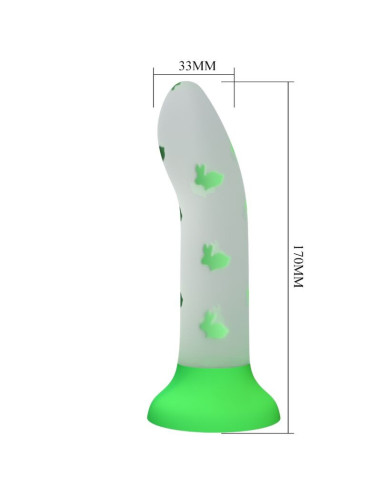 PRETTY LOVE - STEBUKLINGAS NAKTIES DILDO BE VIBRACIJOS, ŠVIESIANČIOS ŽALIOS SPALVOS
