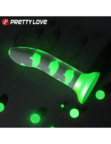 PRETTY LOVE - STEBUKLINGAS NAKTIES DILDO BE VIBRACIJOS, ŠVIESIANČIOS ŽALIOS SPALVOS