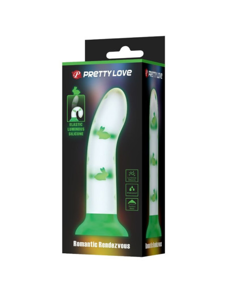 PRETTY LOVE - STEBUKLINGAS NAKTIES DILDO BE VIBRACIJOS, ŠVIESIANČIOS ŽALIOS SPALVOS