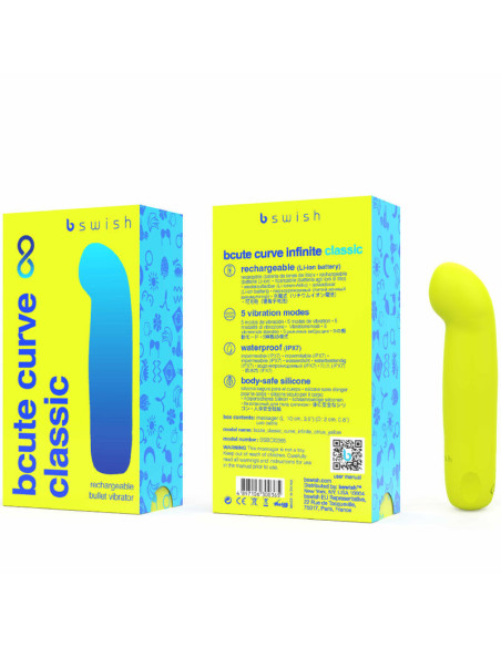 B SWISH - BCUTE CURVE INFINITE CLASSIC įkraunamas silikoninis vibratorius, geltonas