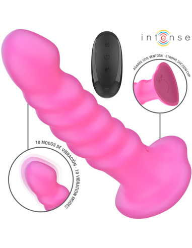 INTENSE - CINDY VIBRATOR DYDIS L SPIRALINIS DIZAINAS 10 VIBRACIJŲ ROŽINIS NUOTOLINIO VALDYMO PULTAS