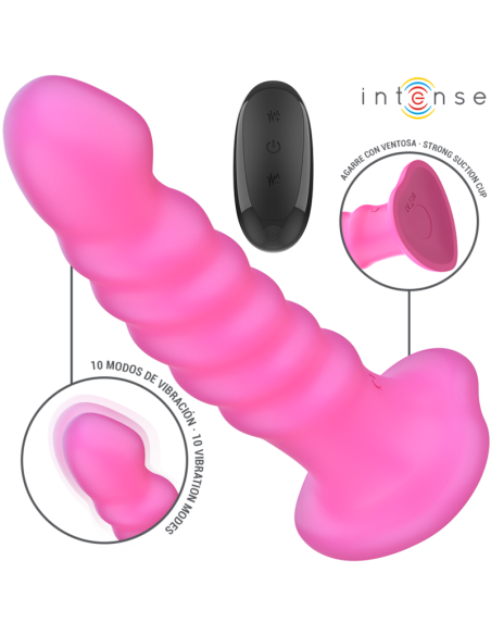 INTENSE - CINDY VIBRATOR DYDIS L SPIRALINIS DIZAINAS 10 VIBRACIJŲ ROŽINIS NUOTOLINIO VALDYMO PULTAS