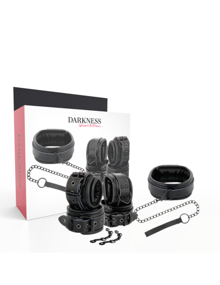 DARKNESS - BLACK LEATHER HANDCUFFS AND COLLAR