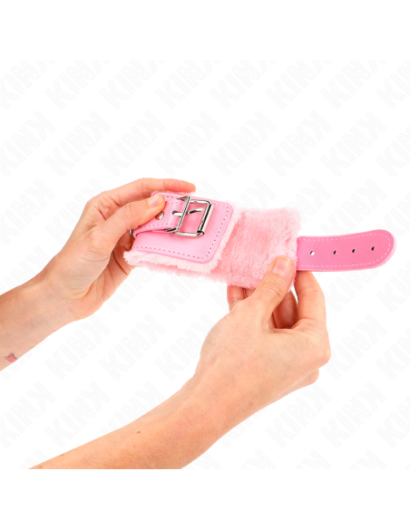 KINK - FUR LINED WRIST RESTRAINTS PINK WITH PINK BELT ADJUSTABLE 17-29 CM X 6 CM