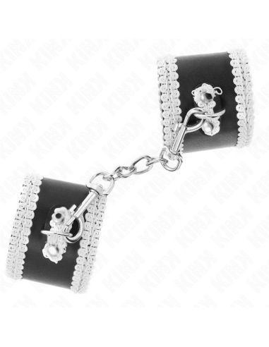 KINK - JUODOS RIŠO ĮRAŠOS SU BALTAIS DEKORATYVINIAIS NĖRINĖLIAIS, REGULIUOJAMOS 20-23 CM X 5,5 CM