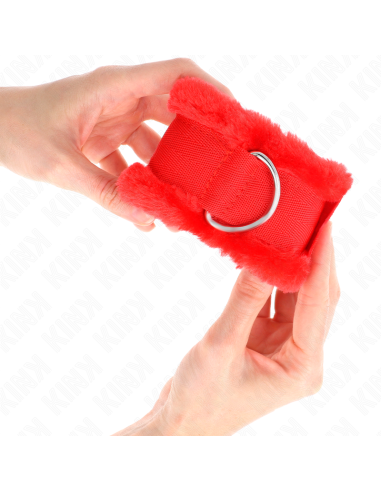 KINK - FURRY LINED WRIST RESTRAINTS RED ADJUSTABLE 17-31 CM X 7 CM