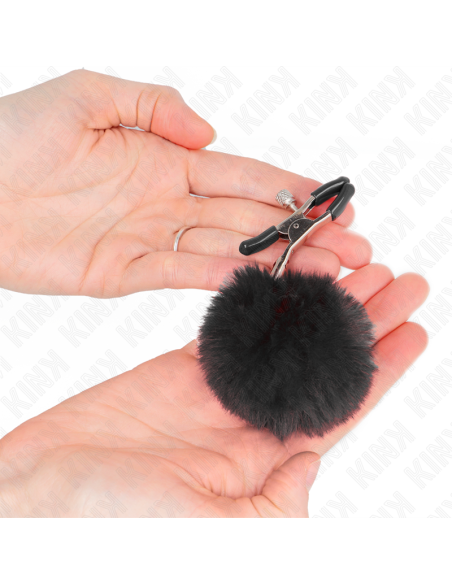 KINK - Dirbtinio kailio spenelių laikiklis su kamuoliukais, juodas, 6 cm