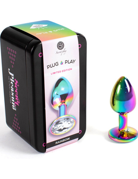 SECRETPLAY - metalinis užpakalio kamštis vaivorykštės spalvos, mažas, 7 cm