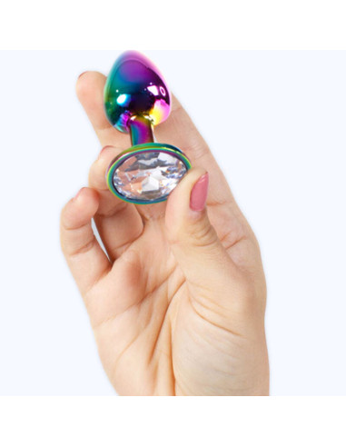 SECRETPLAY - metalinis užpakalio kamštis vaivorykštės spalvos, mažas, 7 cm