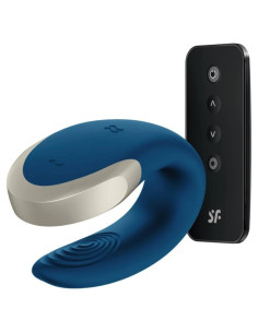SATISFYER - DOUBLE LOVE PRABANGUS PARTNER VIBRATORIUS MĖLYNAS