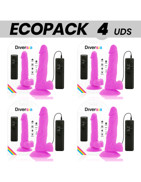 ECOPACK 6 UNITS - DIVERSIA FLEXIBLE VIBRATING DILDO PURPLE 18 CM -O- 4 CM
