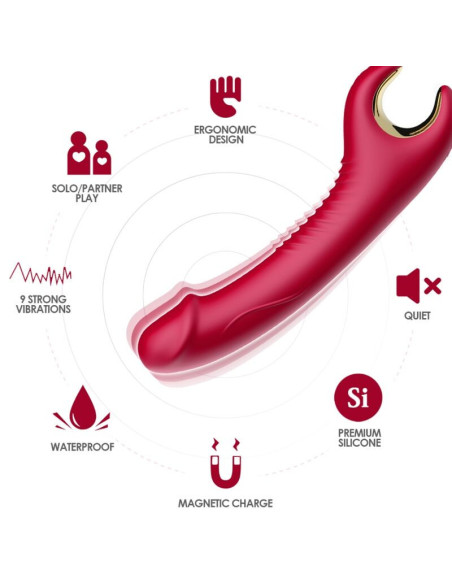 ARMONY - PRINCE DILDO VIBRATORIUS IR ROTATORIUS RAUDONAS