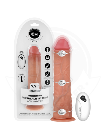 COCK MILLER - REALISTINIS DILDO SU SIURTUKU IR NUOTOLINIO VALDYMO PULTU, VIBRACIJOS 19,5 CM