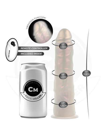 COCK MILLER - Dildo su siurbtuku, apšvietimu, vibracija ir nuotolinio valdymo pultu, baltas, 19,5 cm