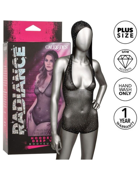 CALEXOTICS - RADIANCE HOODED DEEP V BODYSUIT PLUS SIZE