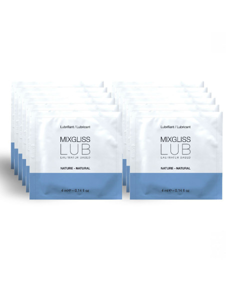 MIXGLISS - NATŪRALUS VANDENS PAGRINDU PAGAMINTAS LUBRIKANTAS 12 VIENKARTINIŲ DOZIŲ 4 ML