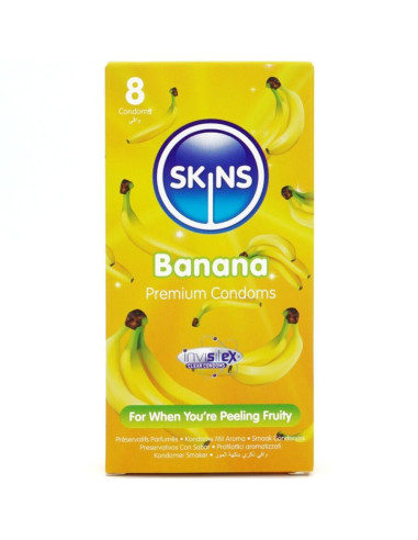 SKINS - BANANŲ PREMIUM PREZERVATYVŲ PAKUOTĖ, 8 vnt.