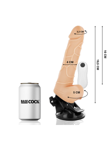 BASECOCK - REALISTINIS VIBRATORIUS SU NUOTOLINIO VALDYMO VALDYMU, NATŪRALUS, SU SĖKLĖLĖMIS 19,5 CM -O- 4 CM