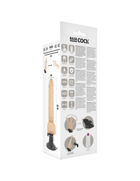 BASECOCK - REALISTINIS VIBRATORIUS SU NUOTOLINIO VALDYMO VALDYMU, NATŪRALUS, SU SĖKLĖLĖMIS 19,5 CM -O- 4 CM
