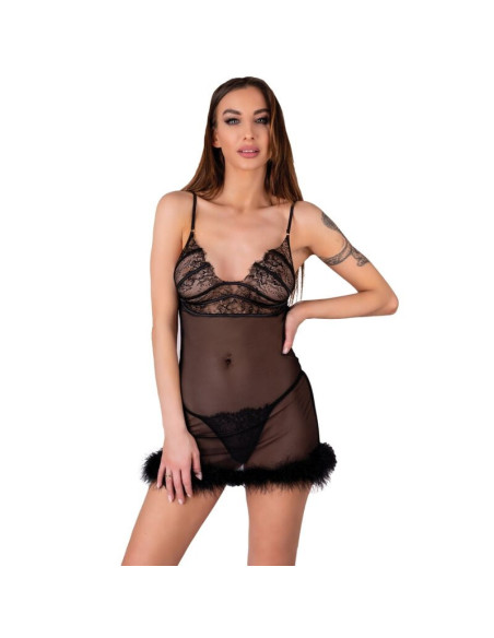LIVCO CORSETTI FASHION - ZERUNAM SET BABYDOLL BLACK THONG