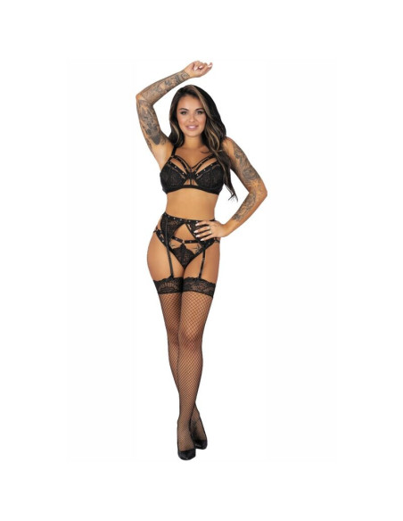 LIVCO CORSETTI FASHION - POJZON LC 90670 LIEMENĖLĖ SU KAIŠTIENOS DIRŽU, KOJINĖS, KELNINĖS, JUODOS