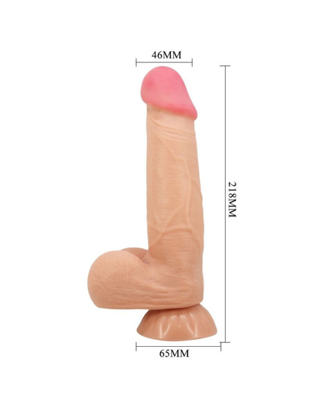 PRETTY LOVE - SLYDANČIOS ODOS SERIJOS REALISTIŠKAS DILDO SU SLYDANČIA ODOS SIURBTUKU, NUOTOLINIO VALDYMO PULTELIU, 21,8 CM
